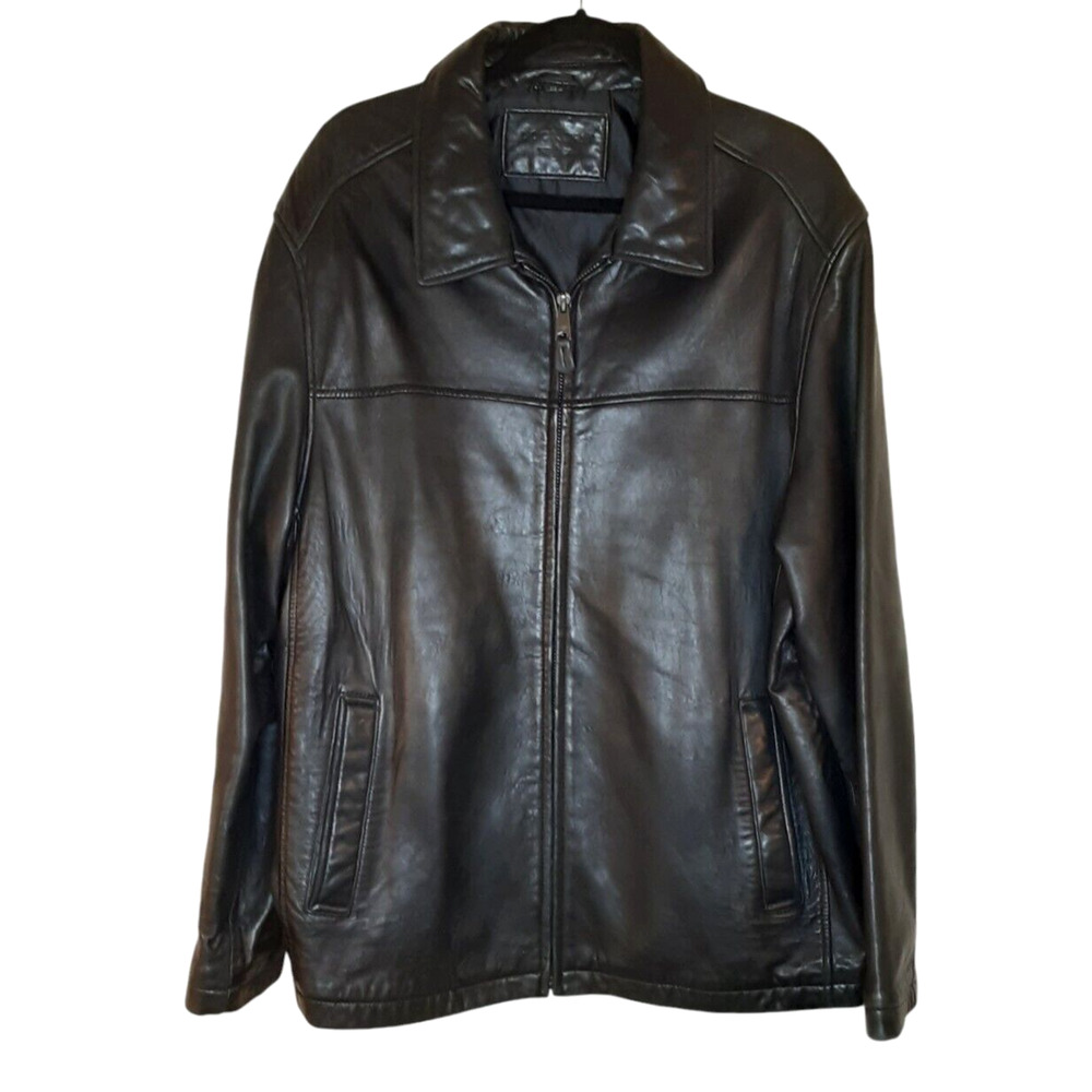 Dockers Men’s XL Genuine Soft‎ Leather Jacket Coat Black Full Zip Biker Pockets